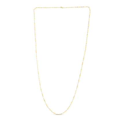 14K Yellow Gold Long Diamond Shape Station Mirror Chain Necklace