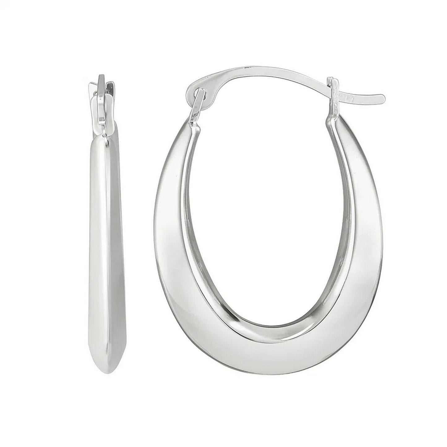 10K White Gold Graduated Oval Light Weight Hoop Earrings