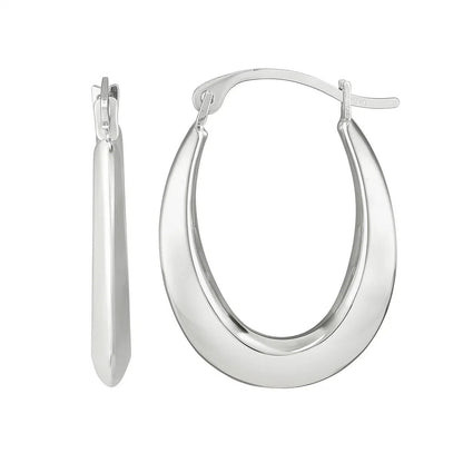 10K White Gold Graduated Oval Light Weight Hoop Earrings