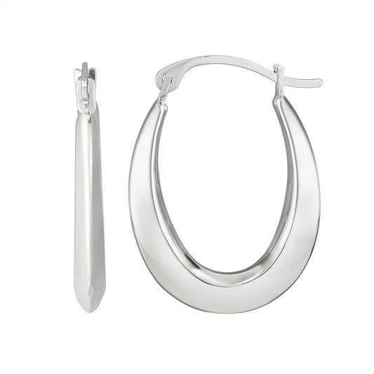 10K White Gold Graduated Oval Light Weight Hoop Earrings