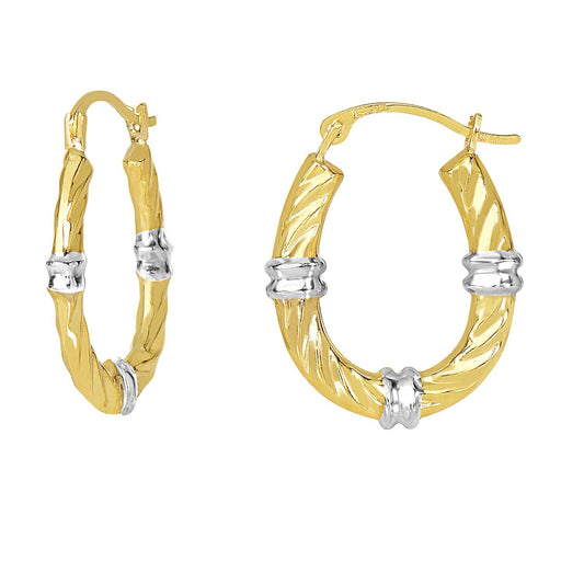 10K Two Tone Gold Station Hoop Earrings