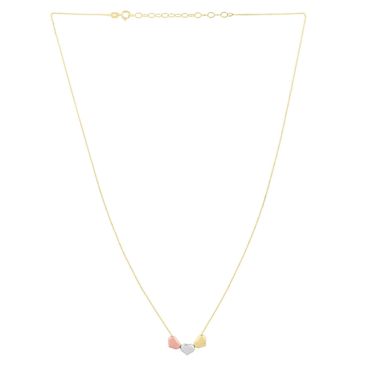 14K Tri Color Gold Triple Heart Necklace