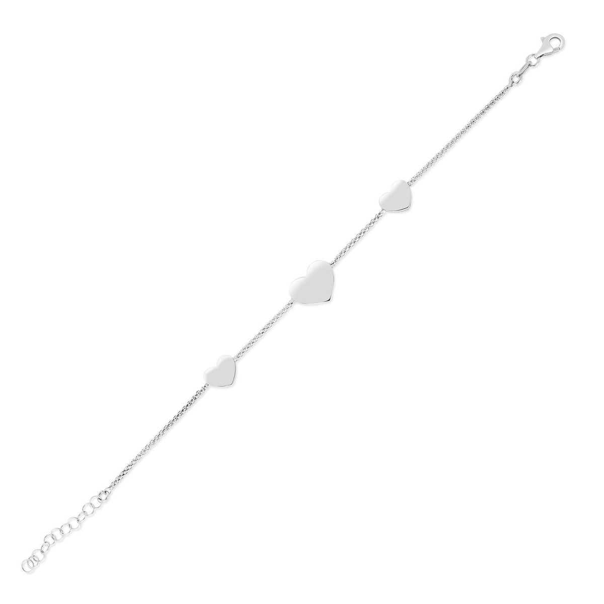 Sterling Silver Rhodium Plated Hearts Station Bracelet