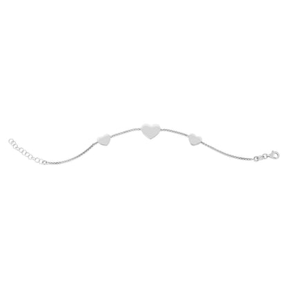 Sterling Silver Rhodium Plated Hearts Station Bracelet