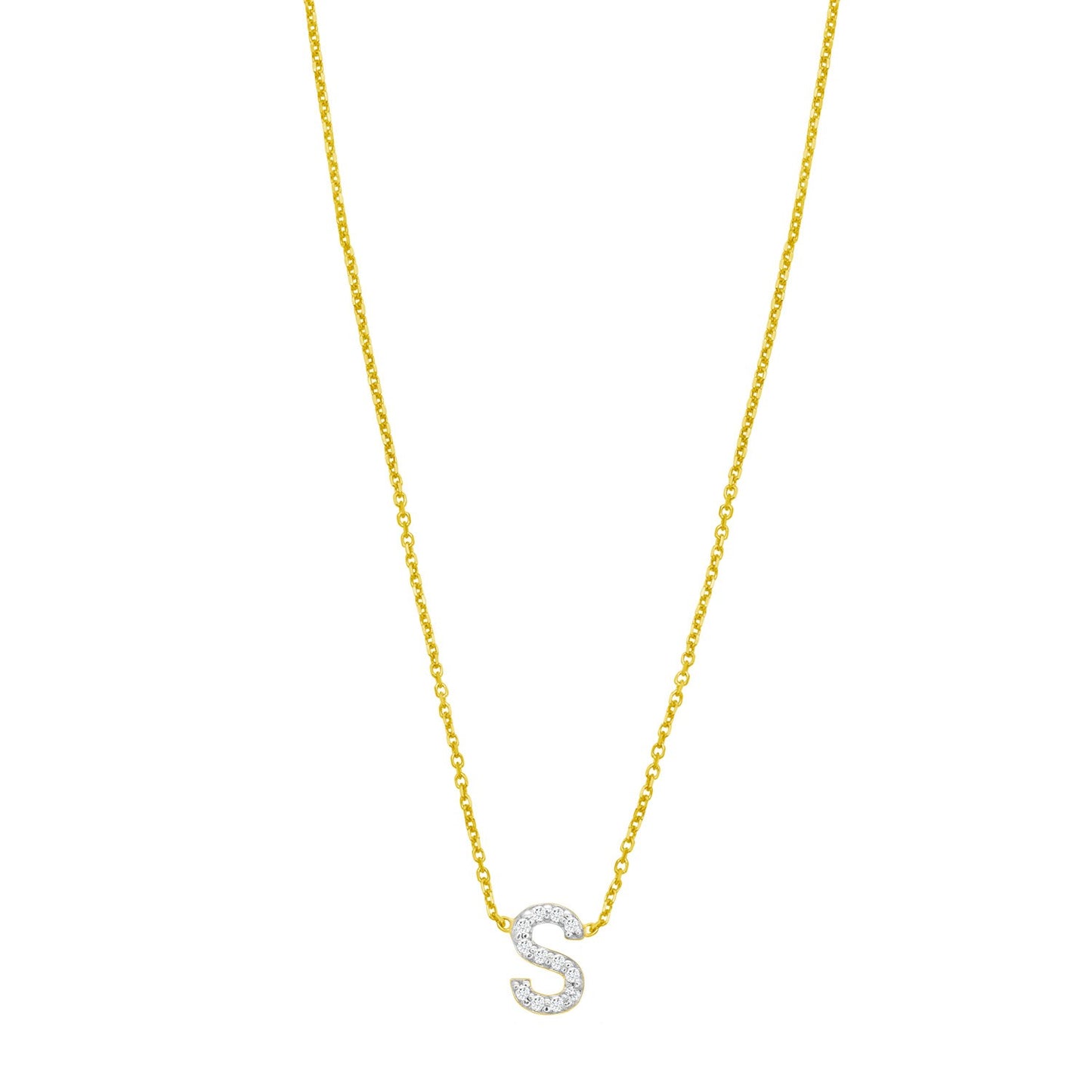 14K Yellow Gold Mini Diamond S Initial Pendant Necklace