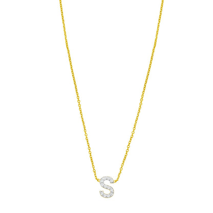 14K Yellow Gold Mini Diamond S Initial Pendant Necklace