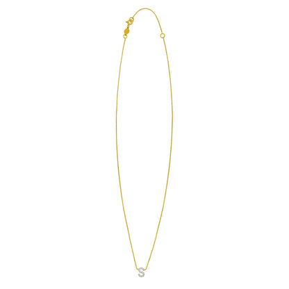 14K Yellow Gold Mini Diamond S Initial Pendant Necklace