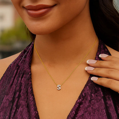14K Yellow Gold Mini Diamond S Initial Pendant Necklace