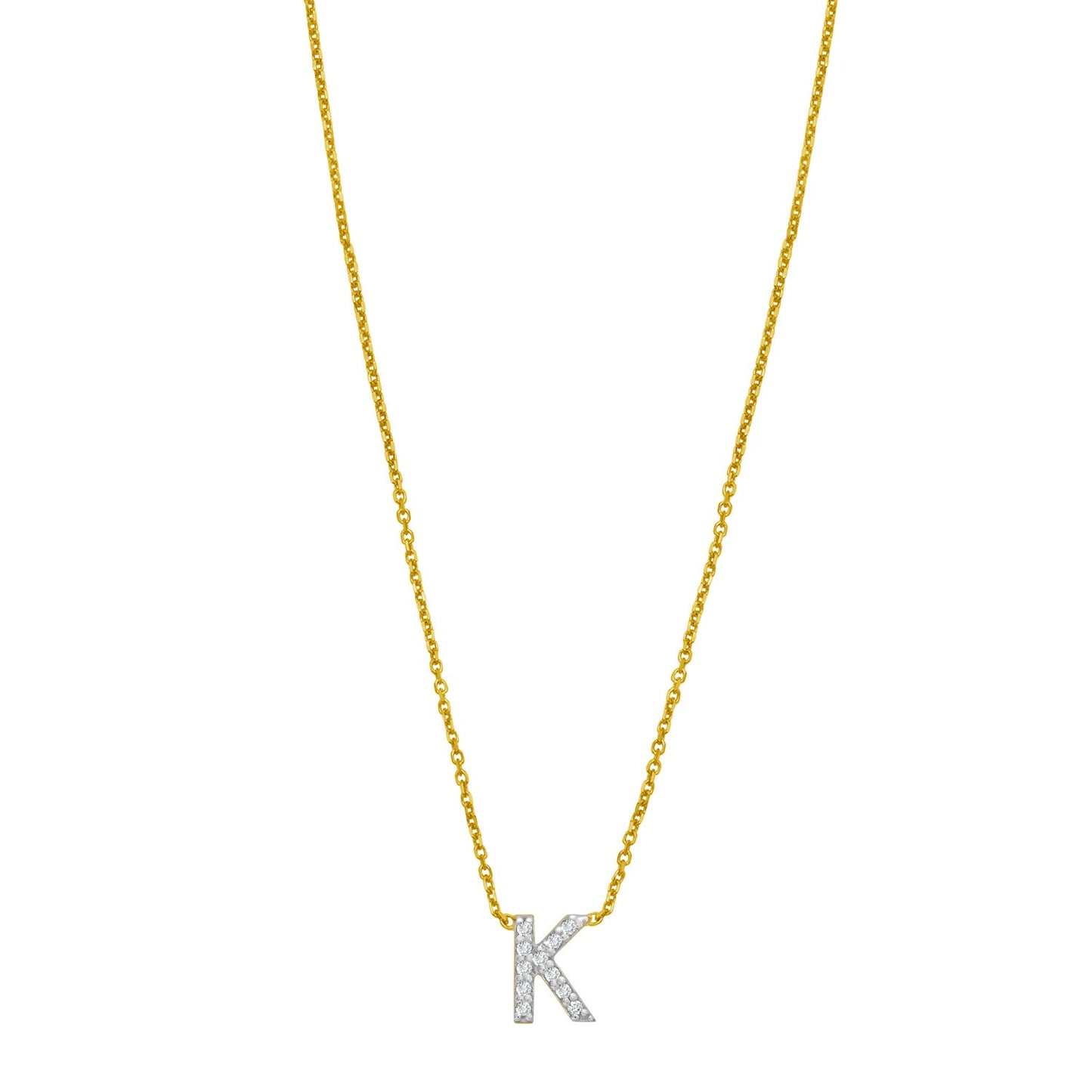14K Yellow Gold Mini Diamond K Initial Pendant Necklace