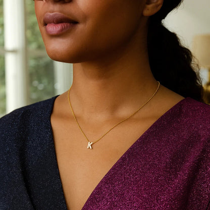 14K Yellow Gold Mini Diamond K Initial Pendant Necklace