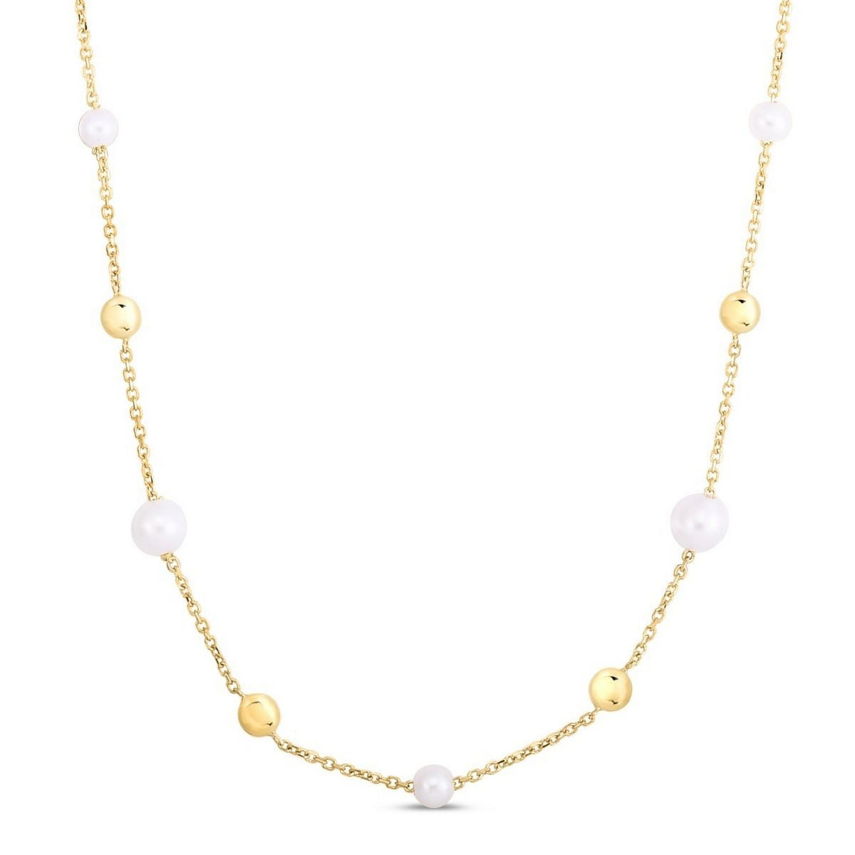 14K Yellow Gold Pearl Bead Tin Cup Station Necklace