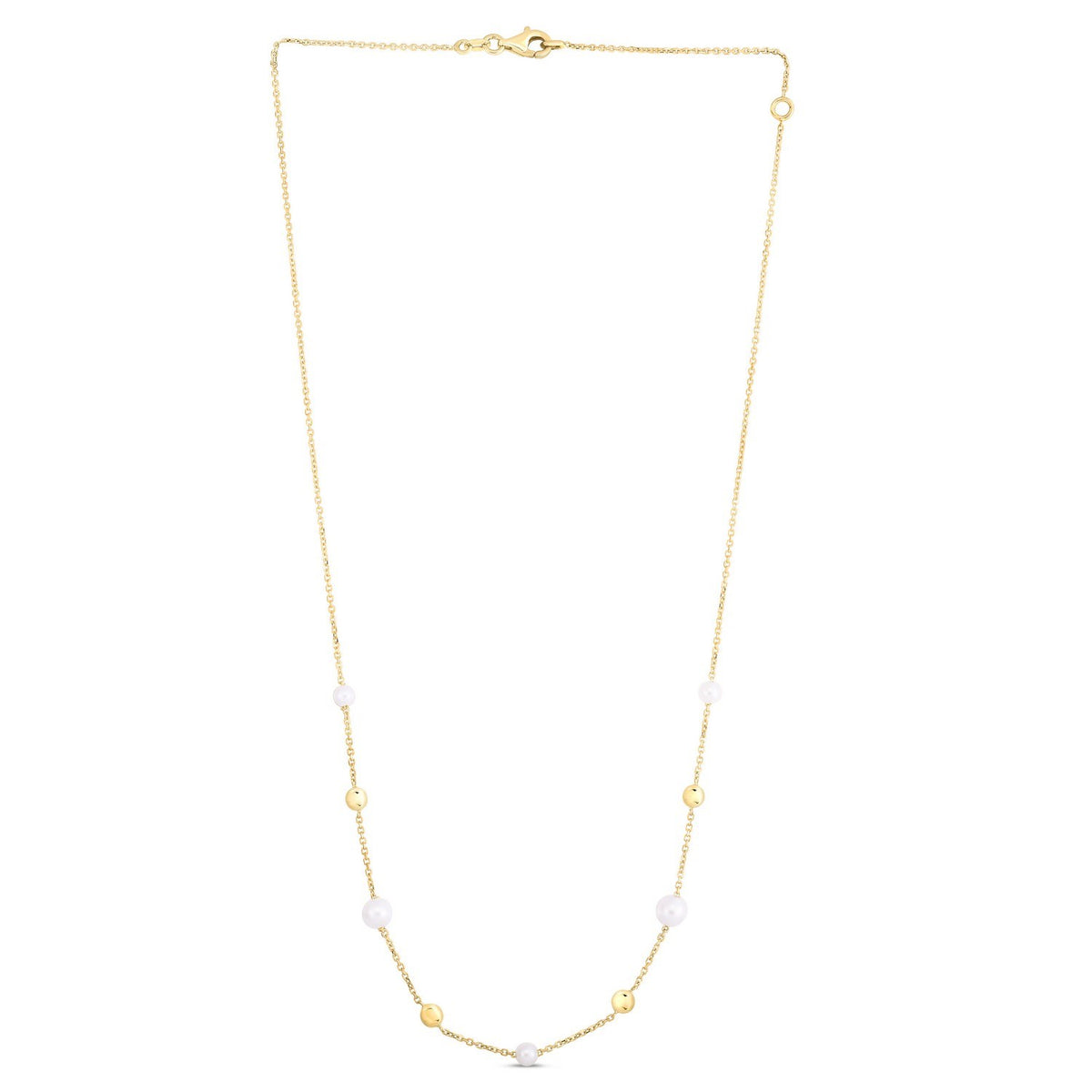 14K Yellow Gold Pearl Bead Tin Cup Station Necklace