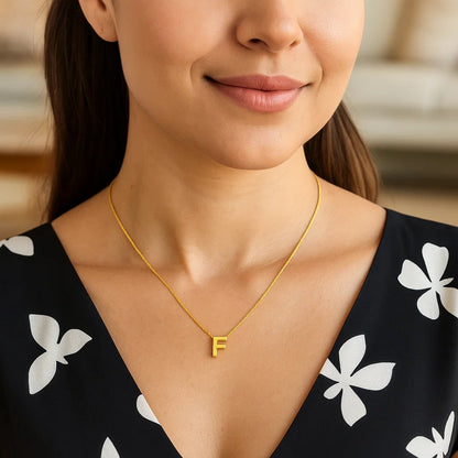 14K Yellow Gold Yours Truly Block Letter Initial F Necklace