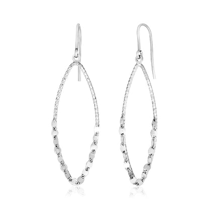 Sterling Silver Textured Marquise Motif Dangle Earrings