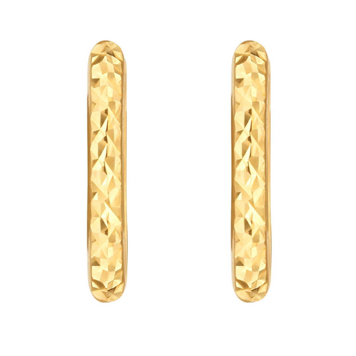 14K Yellow Gold Diamond Cut Fancy Huggie Earrings