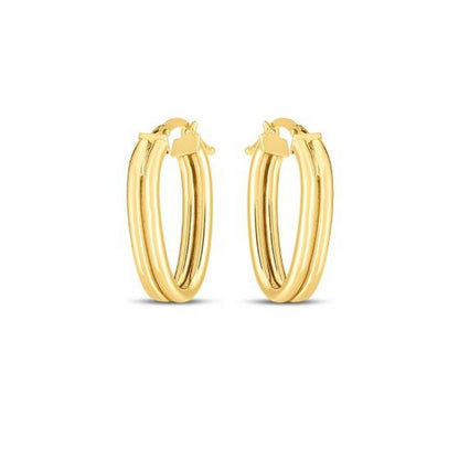 14K Yellow Gold Double Oval Hoop Earrings