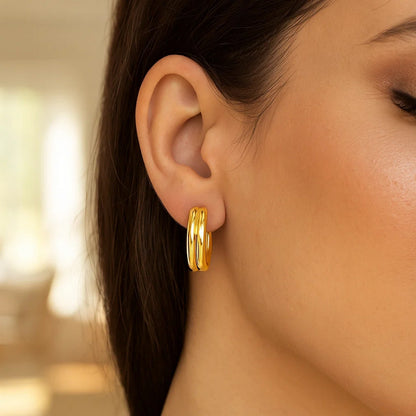 14K Yellow Gold Double Oval Hoop Earrings
