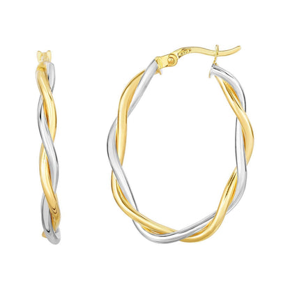 10K Two Tone Gold Oval Twist Hoop Earrings