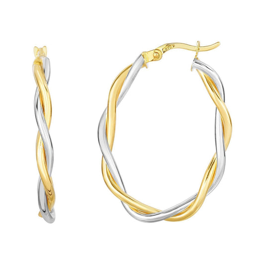 10K Two Tone Gold Oval Twist Hoop Earrings