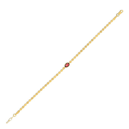 14K Yellow Gold Garnet Mirrored Chain Bracelet (2.20 mm)