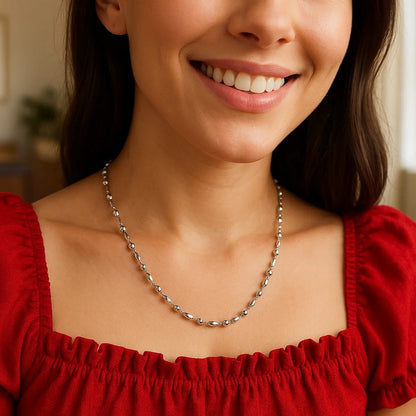 Sterling Silver Rhodium Plated Moon Cut Oval Bead Chain (3.00 mm)