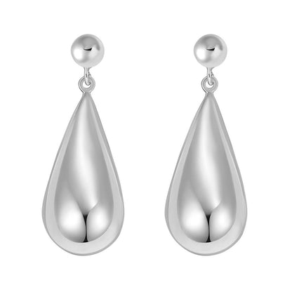 Sterling Silver Rhodium Plated Puffed Teardrop Dangle Earrings