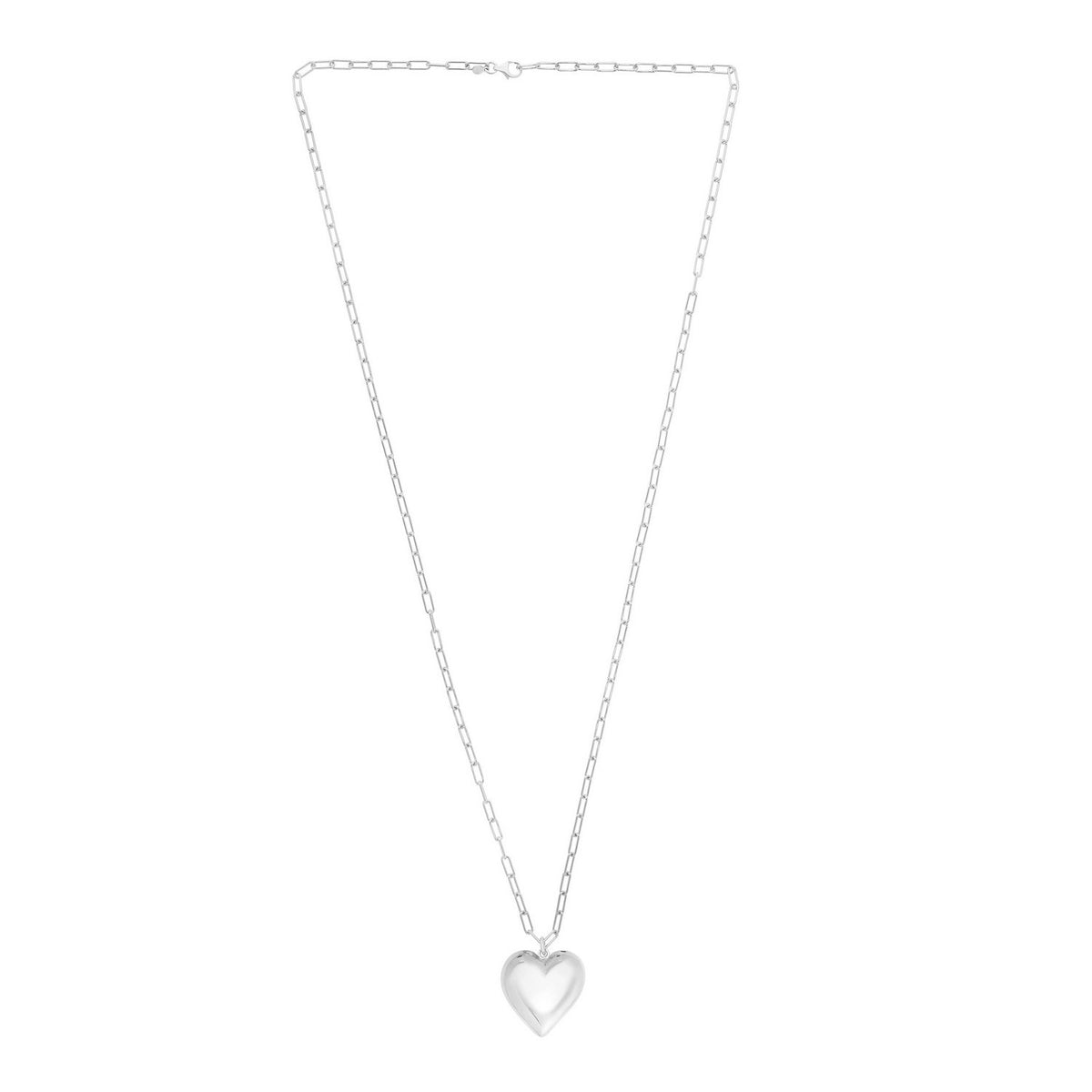 Sterling Silver Rhodium Plated Puffed Heart Pendant