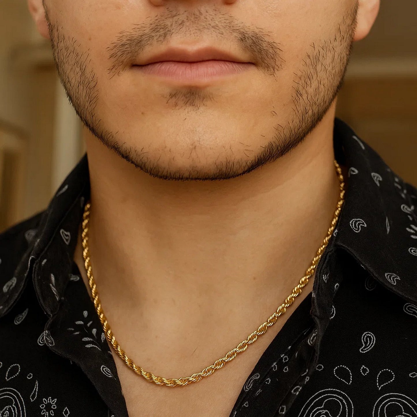 Sterling Silver Yellow Gold Plated Diamond Cut Royal Rope Chain (3.60 mm)