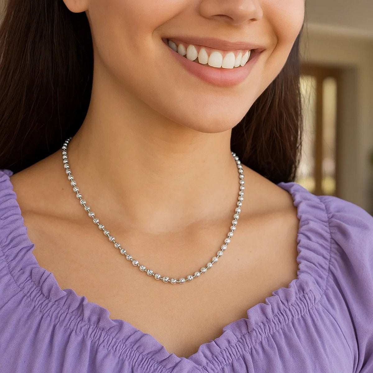 Sterling Silver Rhodium Plated Moon Cut Bead Chain (4.00 mm)