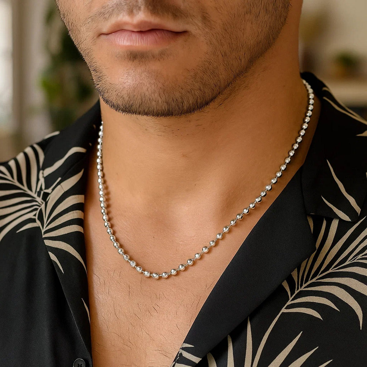 Sterling Silver Rhodium Plated Moon Cut Bead Chain (4.00 mm)