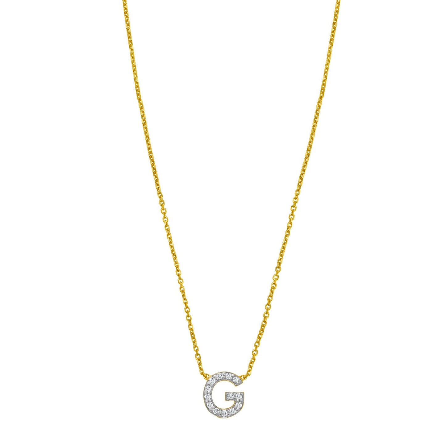 14K Yellow Gold Mini Diamond G Initial Pendant Necklace