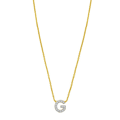 14K Yellow Gold Mini Diamond G Initial Pendant Necklace