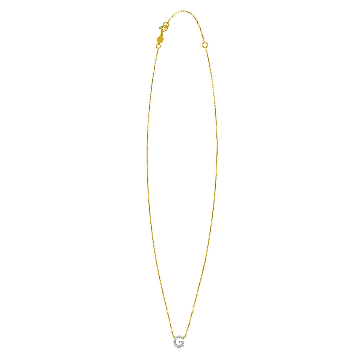 14K Yellow Gold Mini Diamond G Initial Pendant Necklace