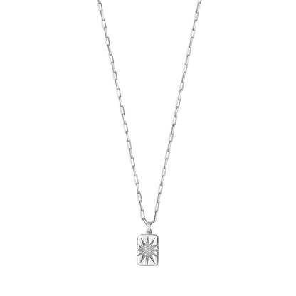 Sterling Silver Rhodium Plated Cubic Zirconia Starburst Locket Necklace