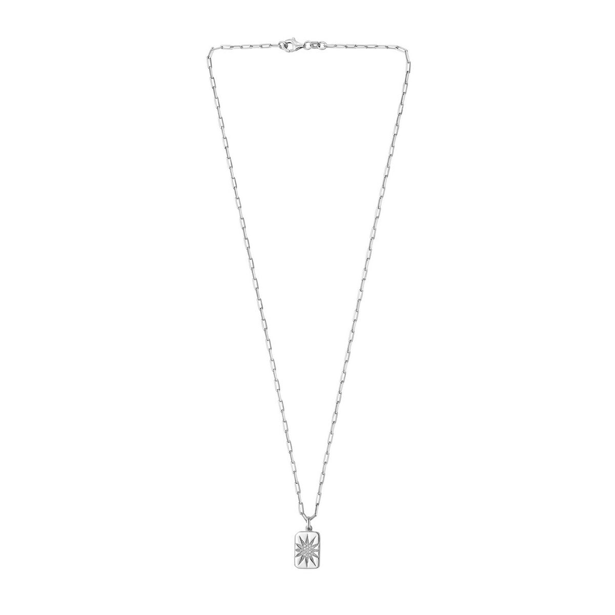 Sterling Silver Rhodium Plated Cubic Zirconia Starburst Locket Necklace