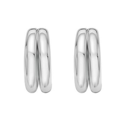 Sterling Silver Puffed Double Row Hoop Earrings