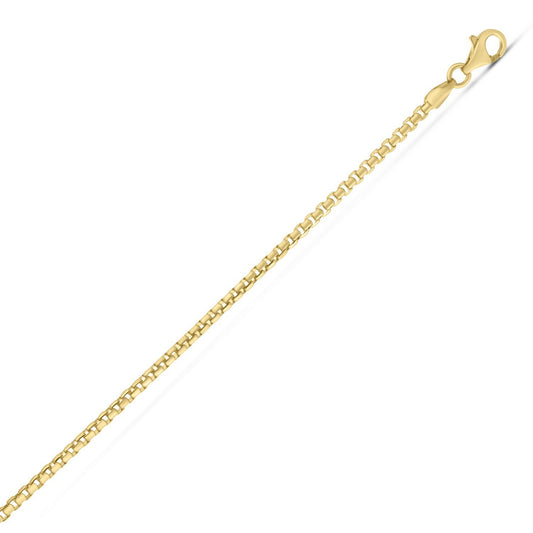Sterling Silver Yellow Gold Plated Round Box Chain (2.10 mm)