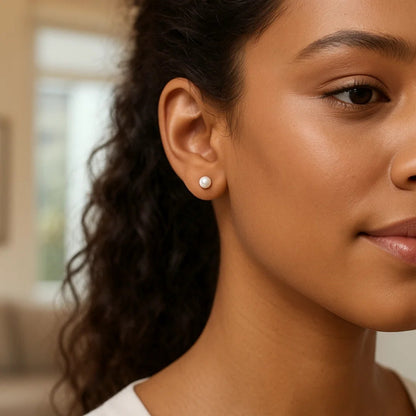 White Freshwater Cultured Pearl Stud Earrings in 14K White Gold (4.00 mm)