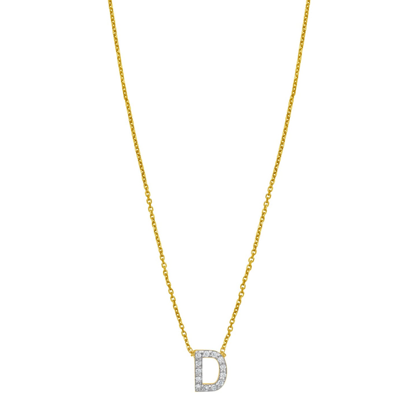 14K Yellow Gold Mini Diamond D Initial Pendant Necklace