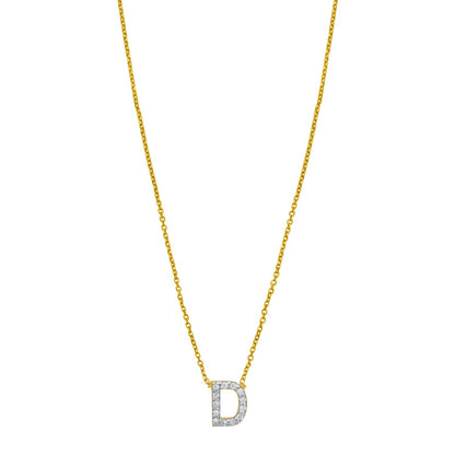 14K Yellow Gold Mini Diamond D Initial Pendant Necklace