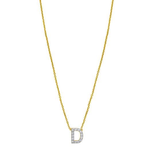 14K Yellow Gold Mini Diamond D Initial Pendant Necklace