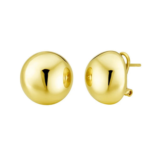 Sterling Silver Yellow Gold Plated Puffed Button Omega Earrings