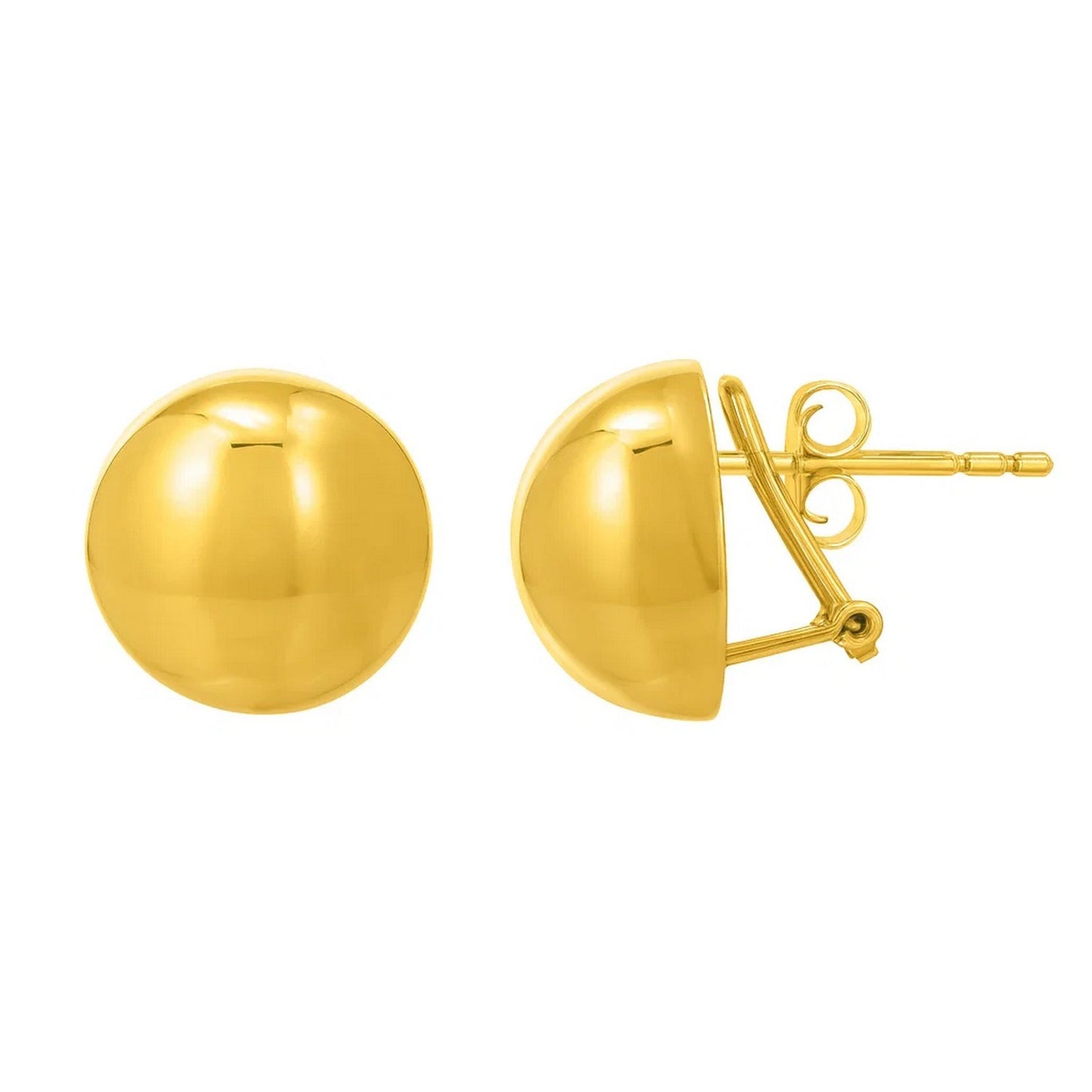 Sterling Silver Yellow Gold Plated Puffed Button Omega Earrings