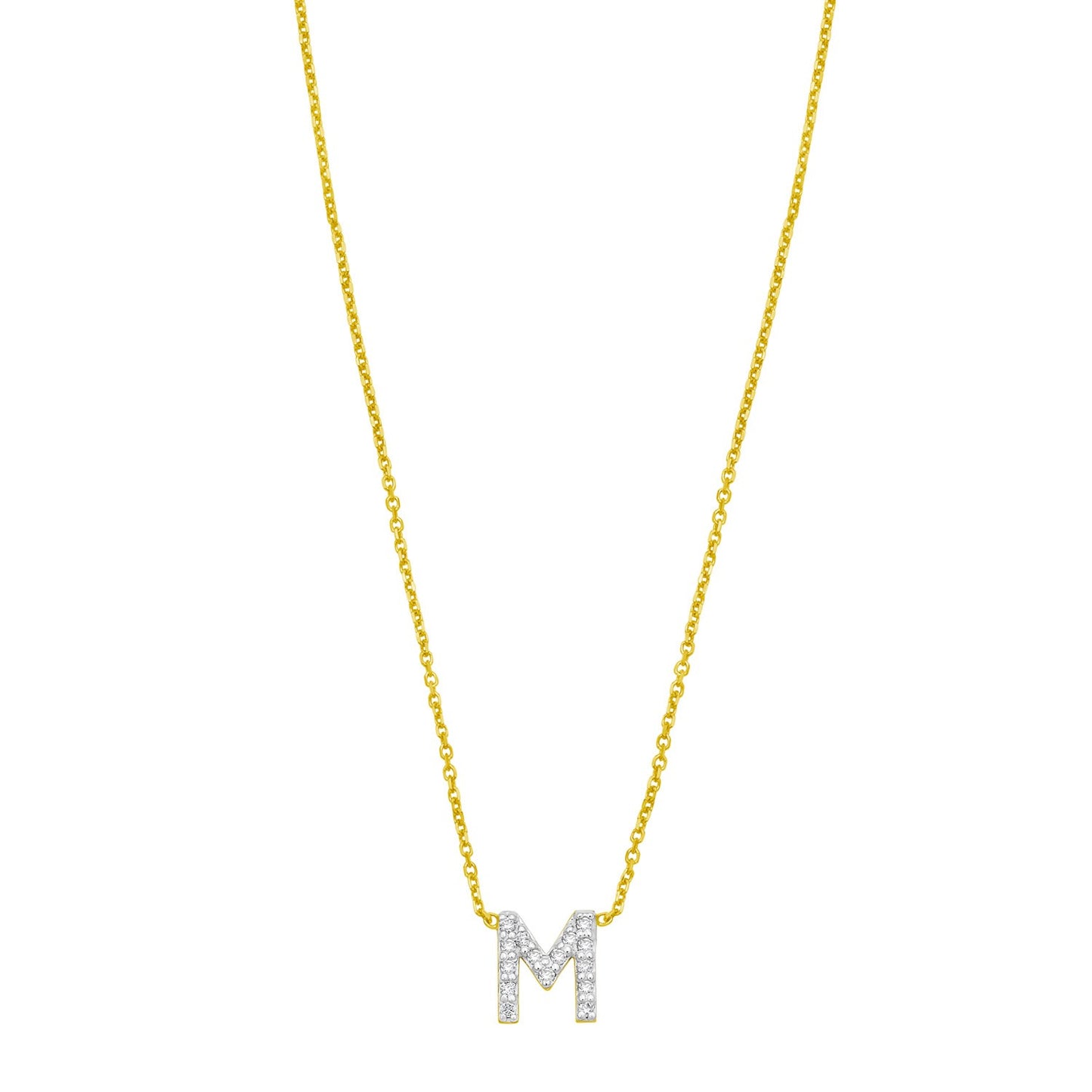 14K Yellow Gold Mini Diamond M Initial Pendant Necklace