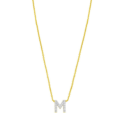 14K Yellow Gold Mini Diamond M Initial Pendant Necklace