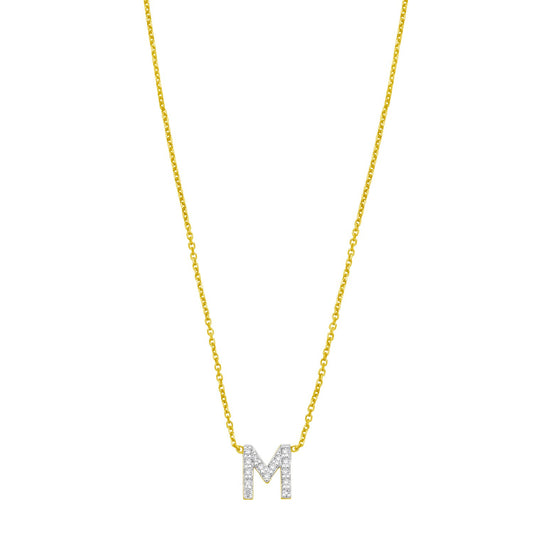 14K Yellow Gold Mini Diamond M Initial Pendant Necklace
