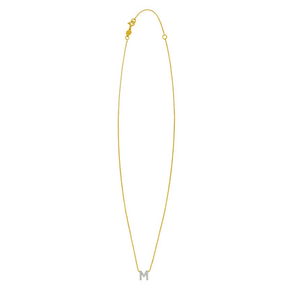 14K Yellow Gold Mini Diamond M Initial Pendant Necklace