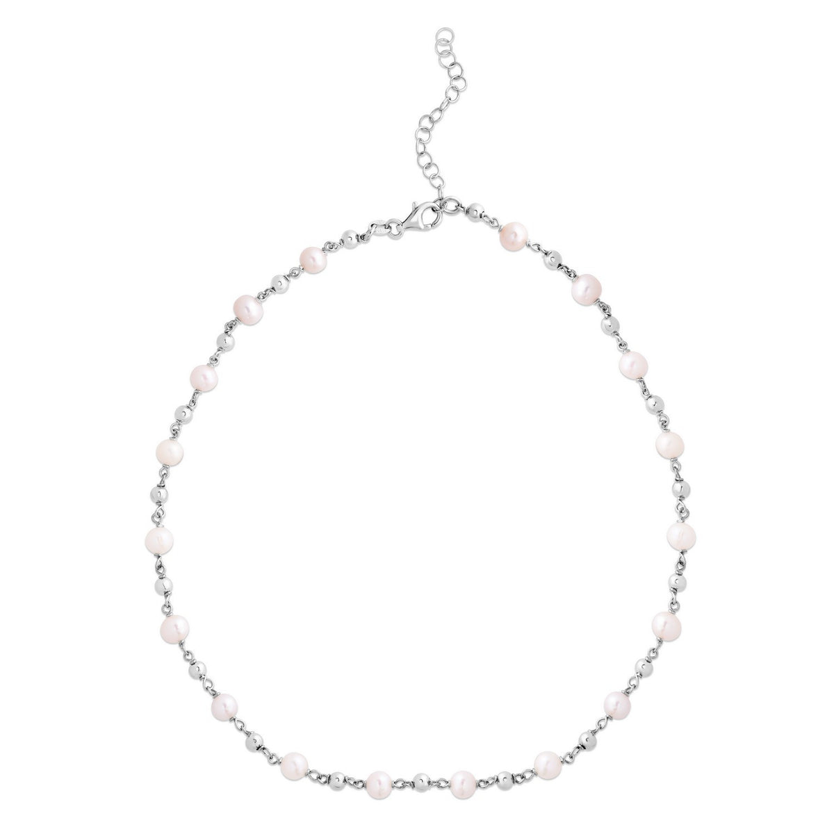 Sterling Silver Rhodium Plated Freshwater Pearl Bead Necklace