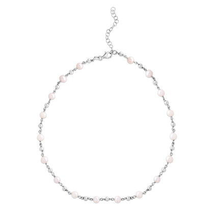 Sterling Silver Rhodium Plated Freshwater Pearl Bead Necklace