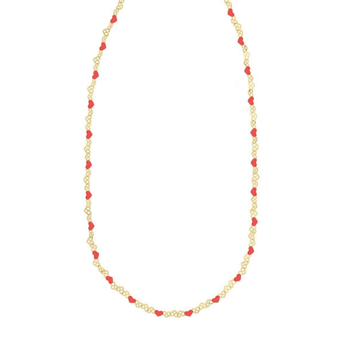 Sterling Silver Gold Plated Red Enamel Hearts Necklace